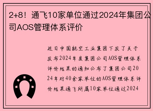 2+8！通飞10家单位通过2024年集团公司AOS管理体系评价