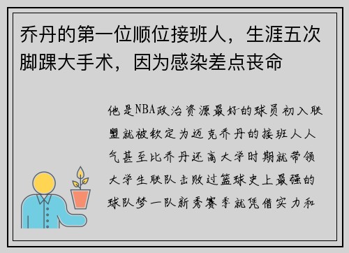 乔丹的第一位顺位接班人，生涯五次脚踝大手术，因为感染差点丧命