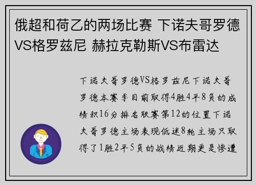 俄超和荷乙的两场比赛 下诺夫哥罗德VS格罗兹尼 赫拉克勒斯VS布雷达